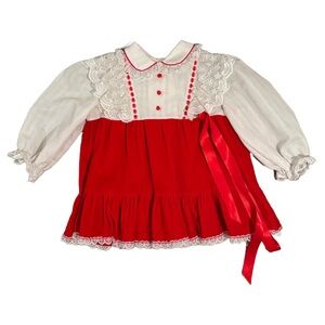 Vintage Toddler Girls Red Lace Dress